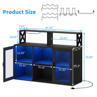 Meuble bar à vin Garvee avec casier à bouteilles, éclairage LED RGB, station de recharge, étagères réglables, bois, sur pied pour cuisine et salon