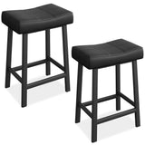 Garvee Lot de 2 tabourets de bar selle 61 cm, sans dossier, assise rembourrée incurvée, pieds métal et repose-pieds, pour îlot de cuisine ou bar, noir - noir