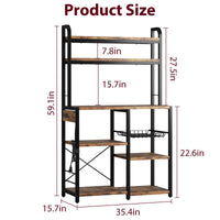Étagère de boulanger Garvee avec 2 supports, panier à 5 niveaux en fil métallique, bois et métal, pour cuisine et coin café, 90 x 40 x 150 cm, robuste et polyvalente