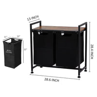 Panier à linge Garvee avec étagère, 87 litres, 2 poches coulissantes, en bois aggloméré, tissu Oxford, pour salle de bain et chambre, amovible