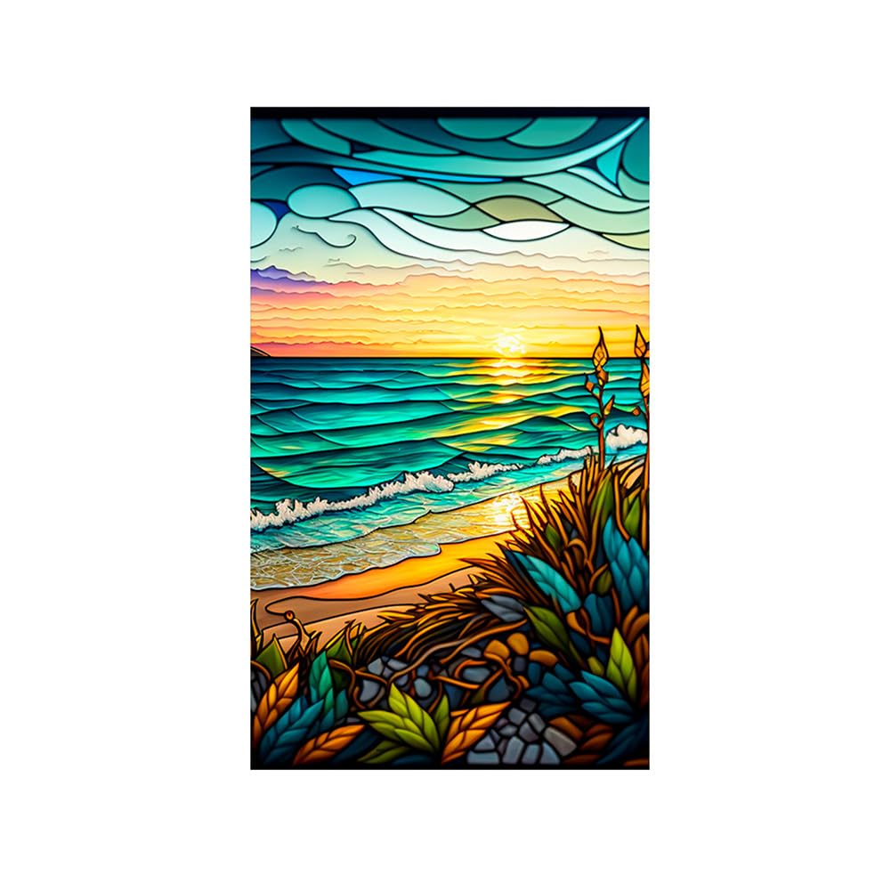 Film pour fenêtre PVC Garvee 60x100cm, motif coucher de soleil en bord de mer, protection UV, isolation thermique, coloré, pour fenêtres résidentielles et de bureaux