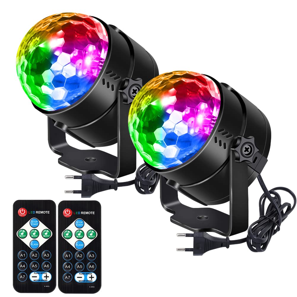 Garvee - Kit de 4 boules lumineuses disco LED portables en cristal avec télécommande, 6 couleurs, activation sonore, éclairage de scène magique en cristal, prise UE, pour fêtes et clubs