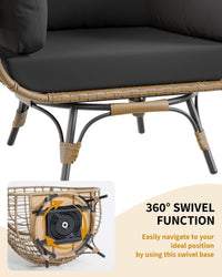 Fauteuil œuf pivotant à 360° Garvee en rotin avec structure en acier, pour terrasse et jardin, surdimensionné, résistant aux intempéries, intérieur/extérieur, avec 4 coussins, noir