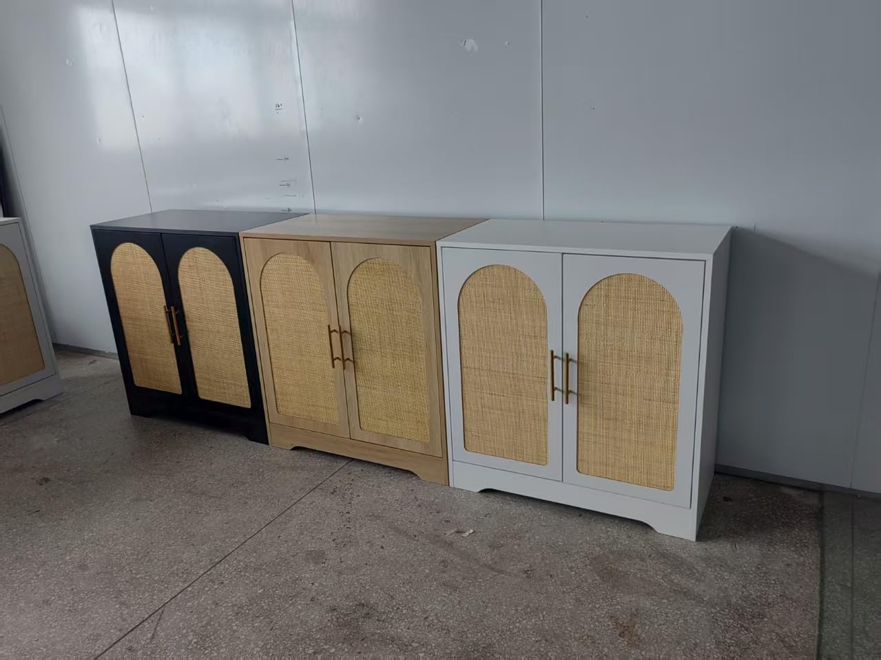 Garvee Buffet en MDF avec portes en rotin, grand espace de rangement, style bohème minimaliste, meuble polyvalent pour salon et salle à manger