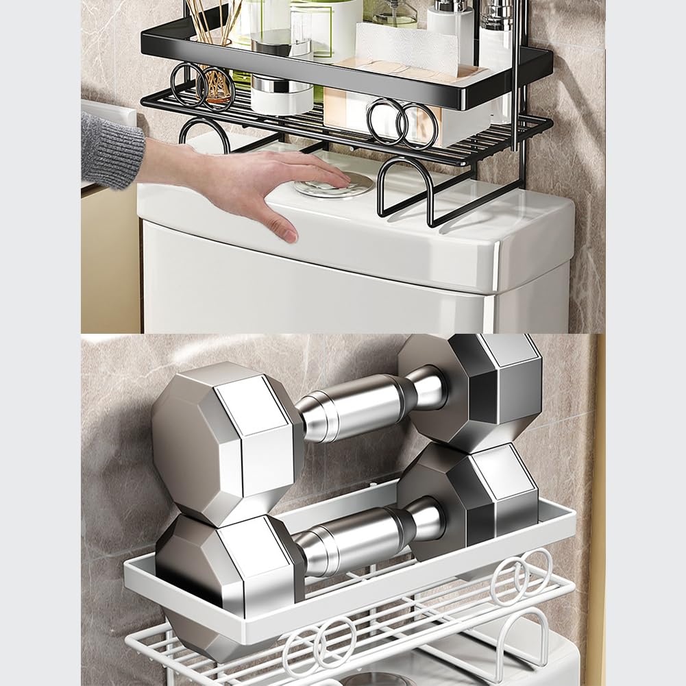 Étagère de rangement Garvee à suspendre au-dessus des toilettes, 1 niveau, sans perçage, idéale pour les salles de bain et les petits espaces, gain de place, robuste, design quadrillé