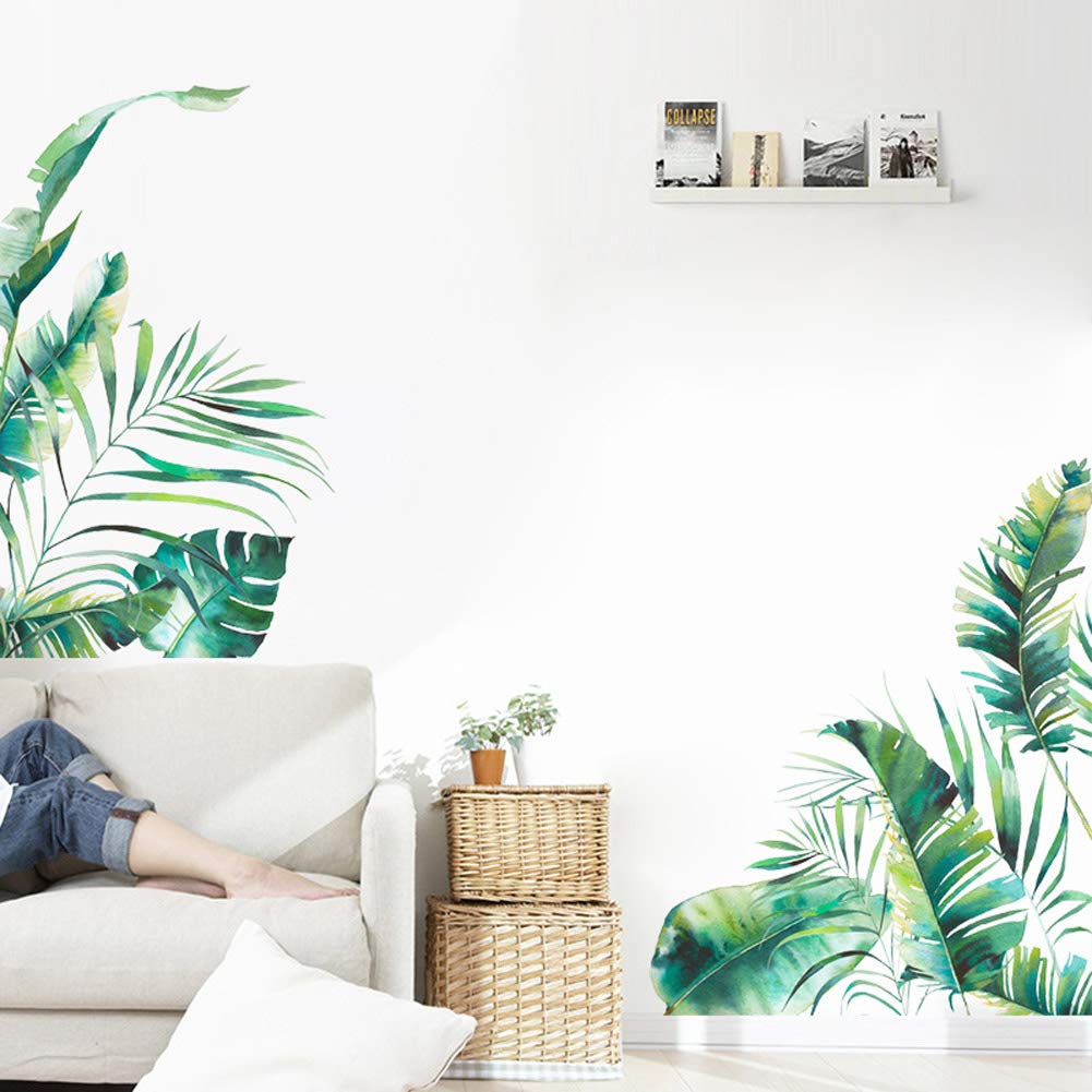Garvee Stickers muraux Plantes Vertes, Feuilles Tropicales, Autocollants en PVC, 30 × 90 cm, Design Moderne