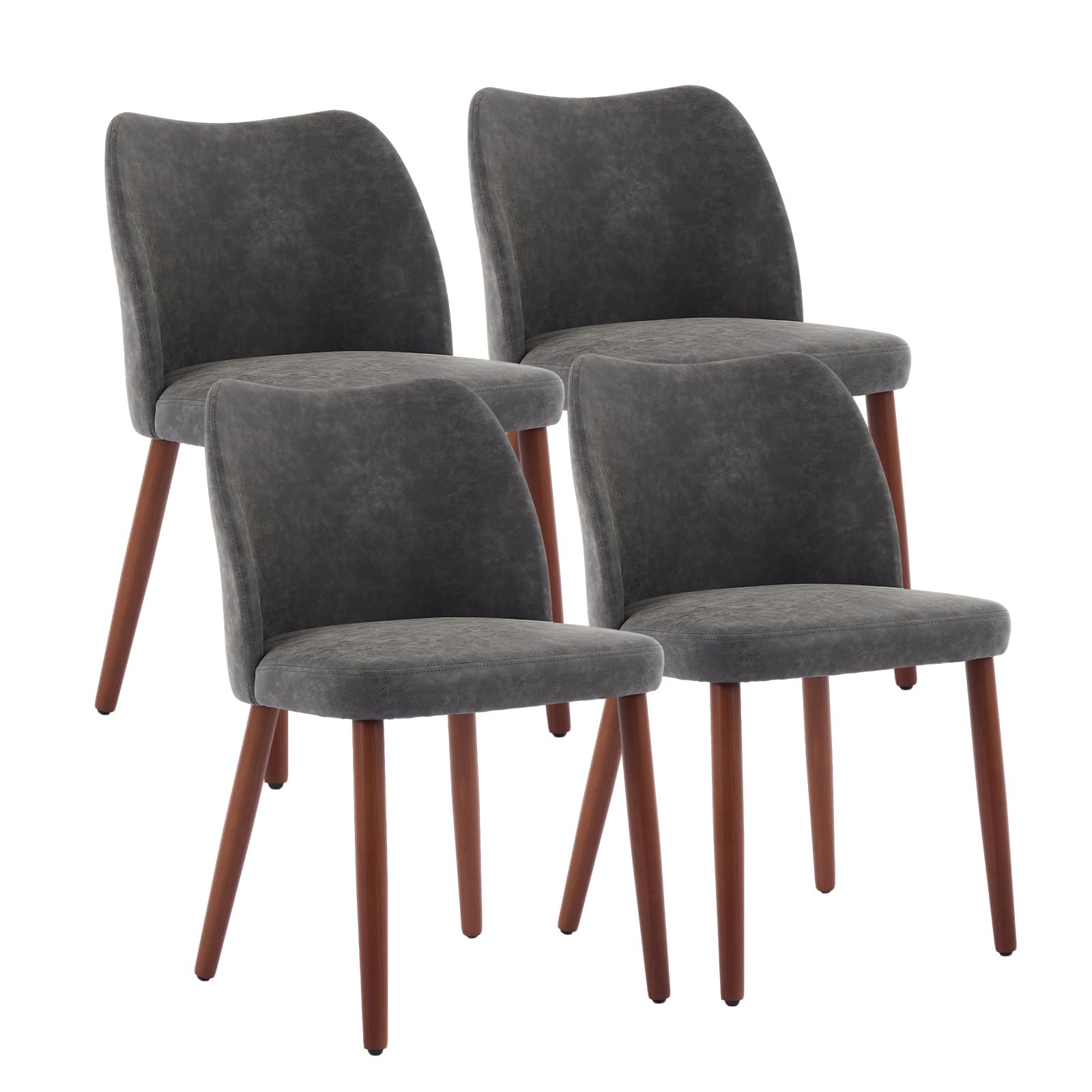 Chaises de salle à manger Garvee, lot de 2, revêtement en tissu et pieds en bois, pour restaurant/café, hauteur 78 cm, style moderne mi-siècle, gris