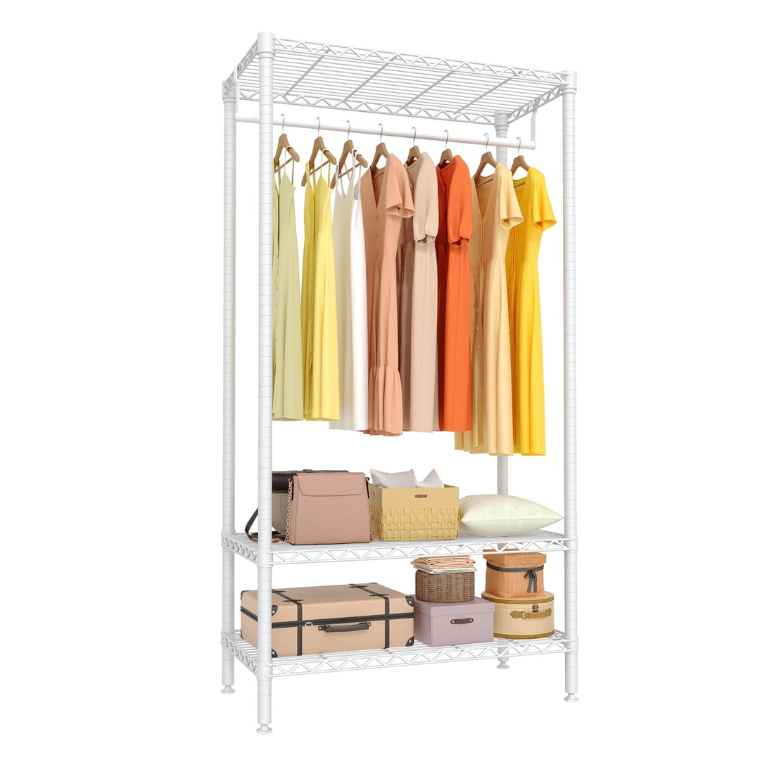 Portant à vêtements robuste Garvee avec étagères, réglable, en métal antirouille, capacité de charge de 300 kg, pour chambre et buanderie, blanc, 90 cm (L) x 45 cm (P) x 175 cm (H)
