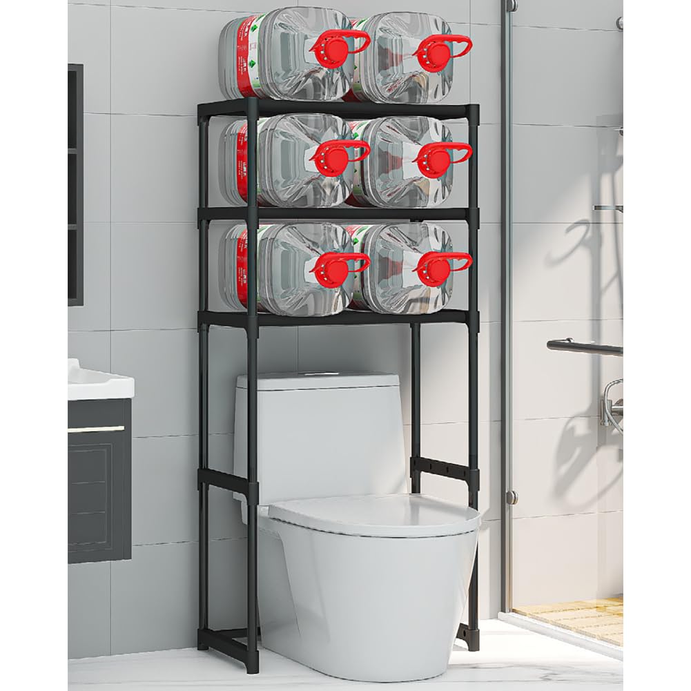 Étagère de toilette Garvee à 3 niveaux en métal, gain de place, robuste, en acier au carbone, autoportante, noire, pour salle de bain et balcon.