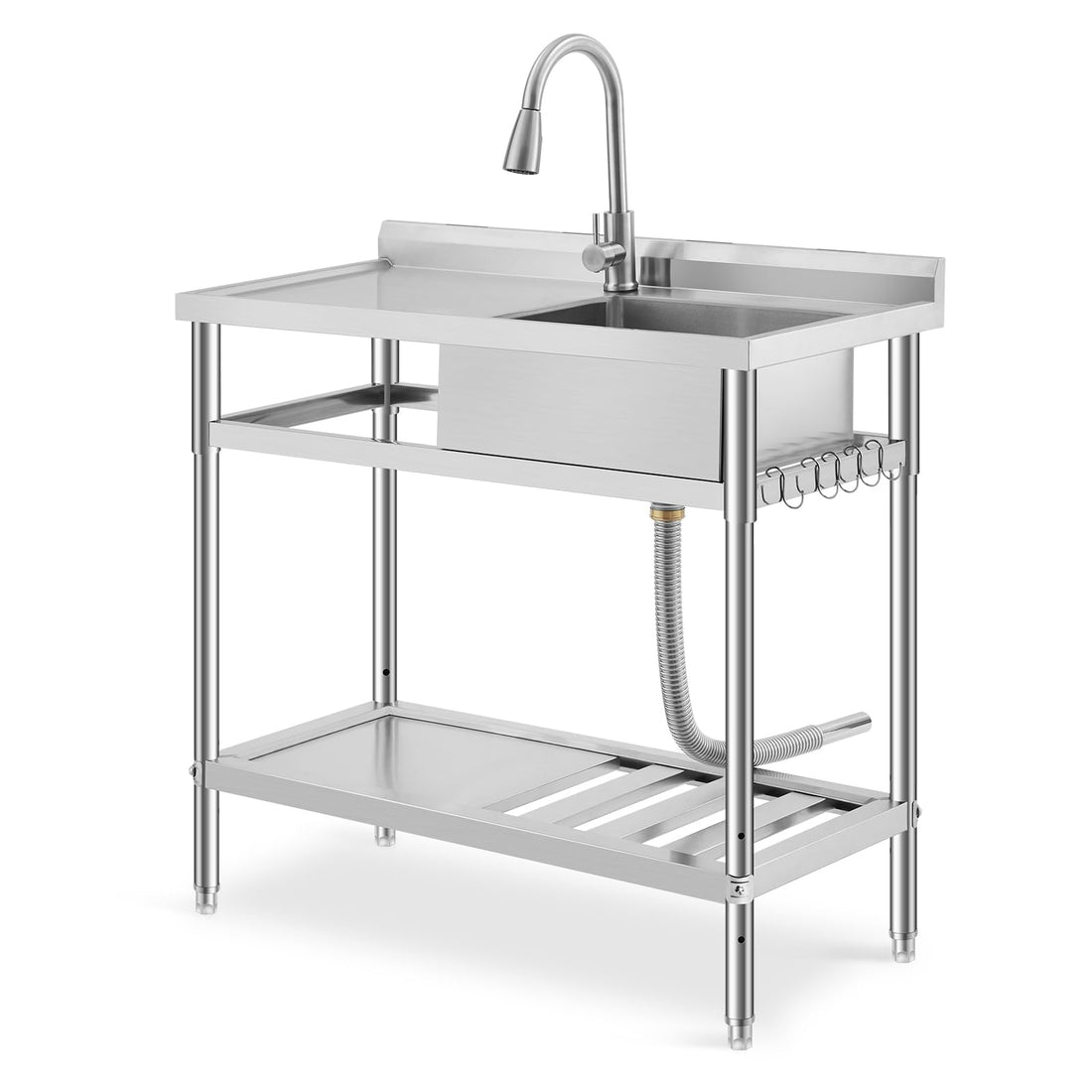 Garvee Évier Professionnel Inox 304 99 cm avec Robinet Pivotant 360°, Étagère Réglable, Multifonction Cuisine et Garage