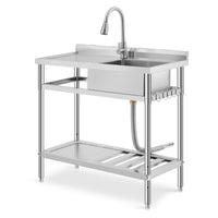 Garvee Évier Professionnel Inox 304 99 cm avec Robinet Pivotant 360°, Étagère Réglable, Multifonction Cuisine et Garage