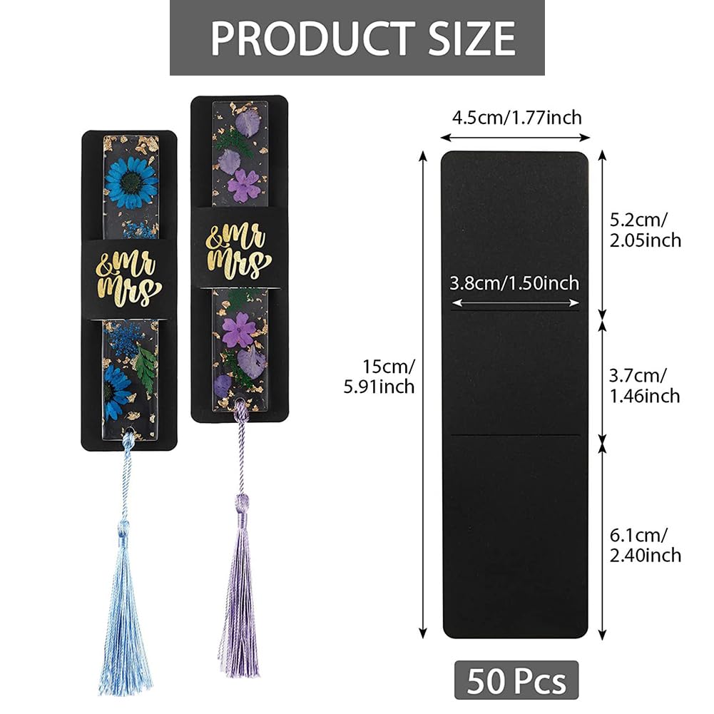 Garvee Lot de 50 pochettes porte-marque-pages en papier kraft noir 4,5 x 15 cm, robustes et polyvalentes, pour les amoureux des livres