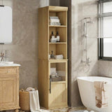 Garvee Armoire de salle de bain 178cm, meuble étroit avec porte vitrée, étagères, bois d’ingénierie, fixation anti-basculement - Chêne naturel