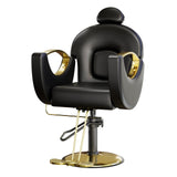 Garvee Fauteuil De Barbier Salon Reclinable Hydraulique 360° Rotation Cuir Premium Noir & Or Pour Salon De Beauté - 