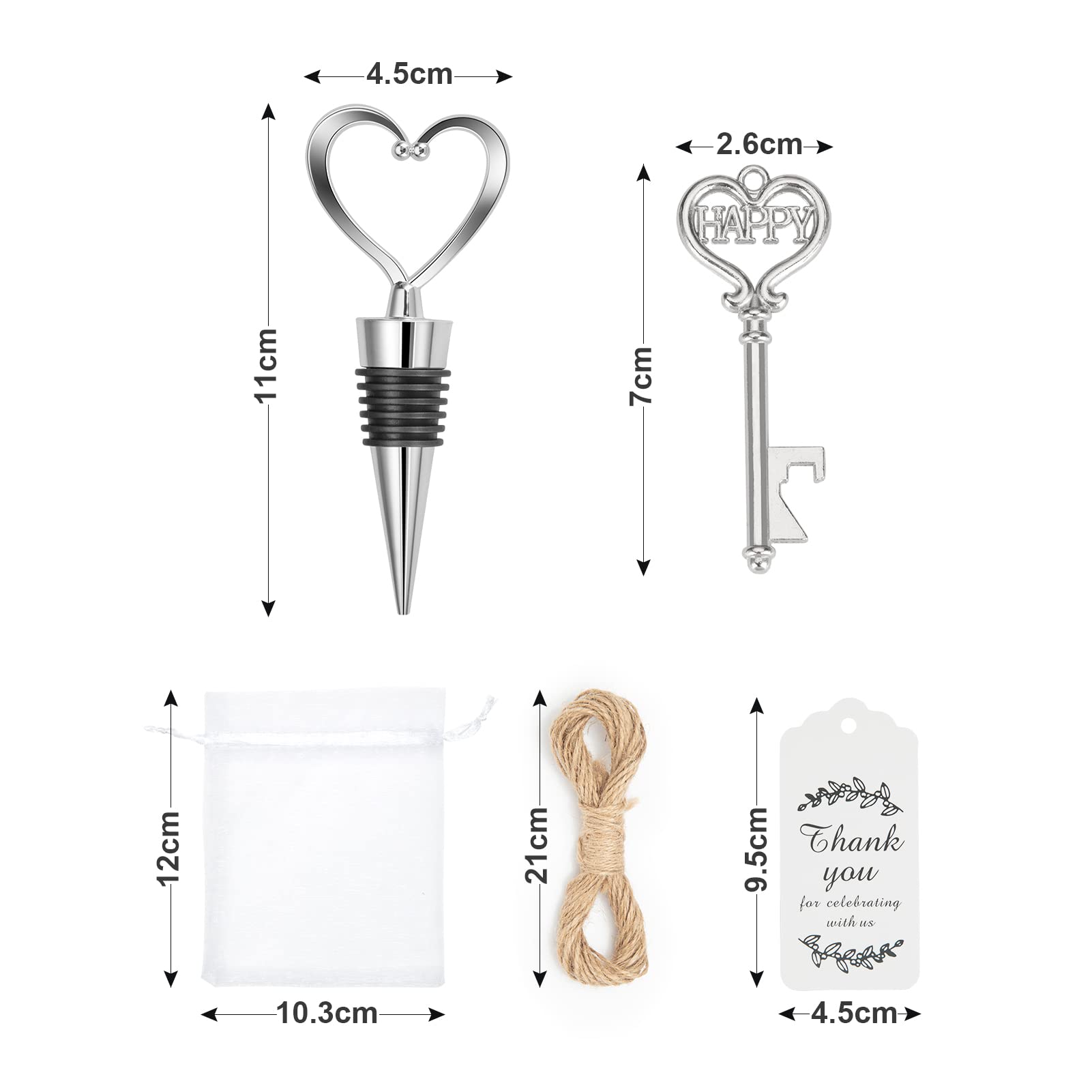 Coffret ouvre-bouteilles Garvee, 24 pièces, couteau de sommelier en acier inoxydable avec pochette, étiquettes cadeaux, mariage, anniversaire, en forme de cœur, transparent