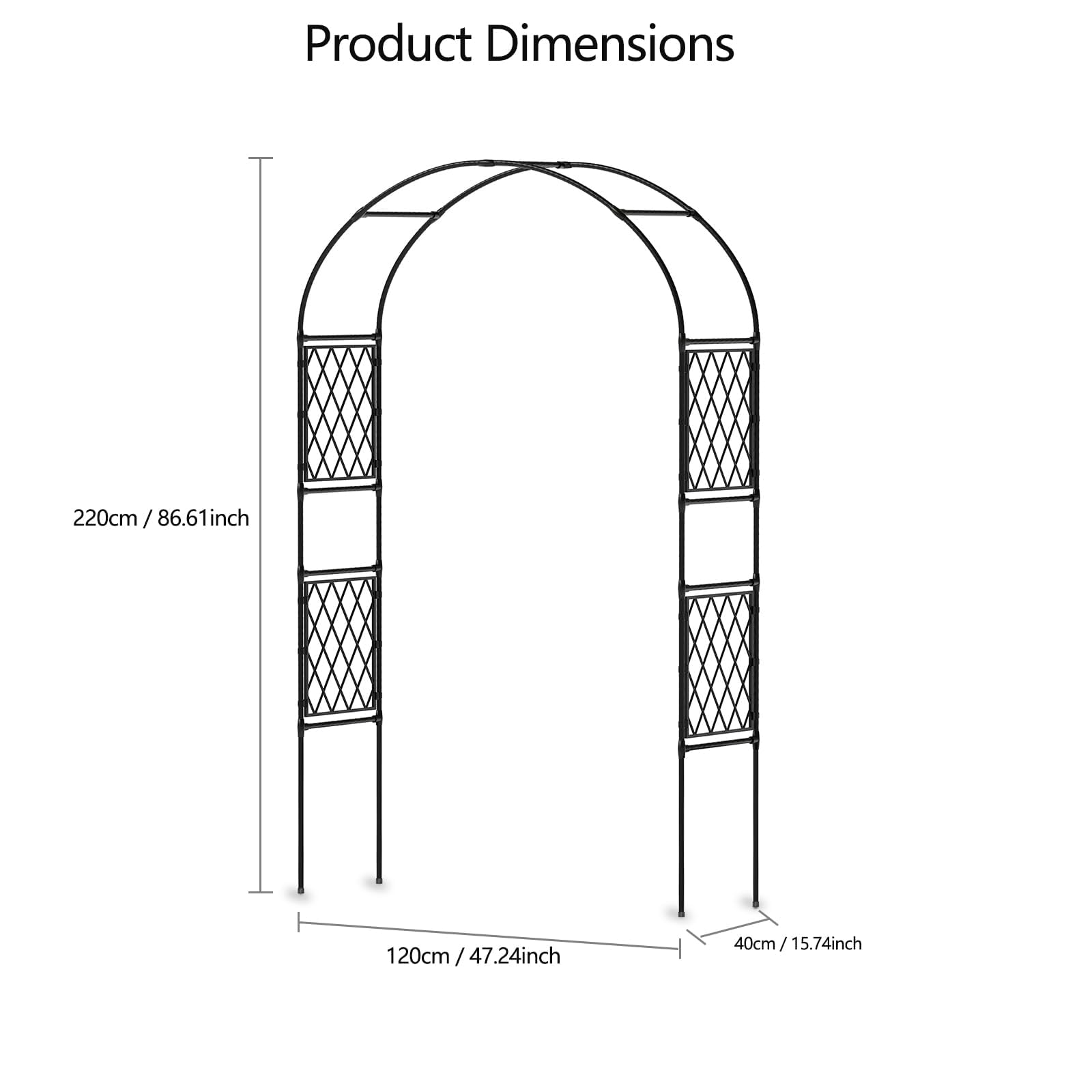 Arche de jardin en métal Garvee, 220 x 150 cm, résistante aux intempéries, structure en fer robuste, noire, pour terrasse, mariage, allée de jardin