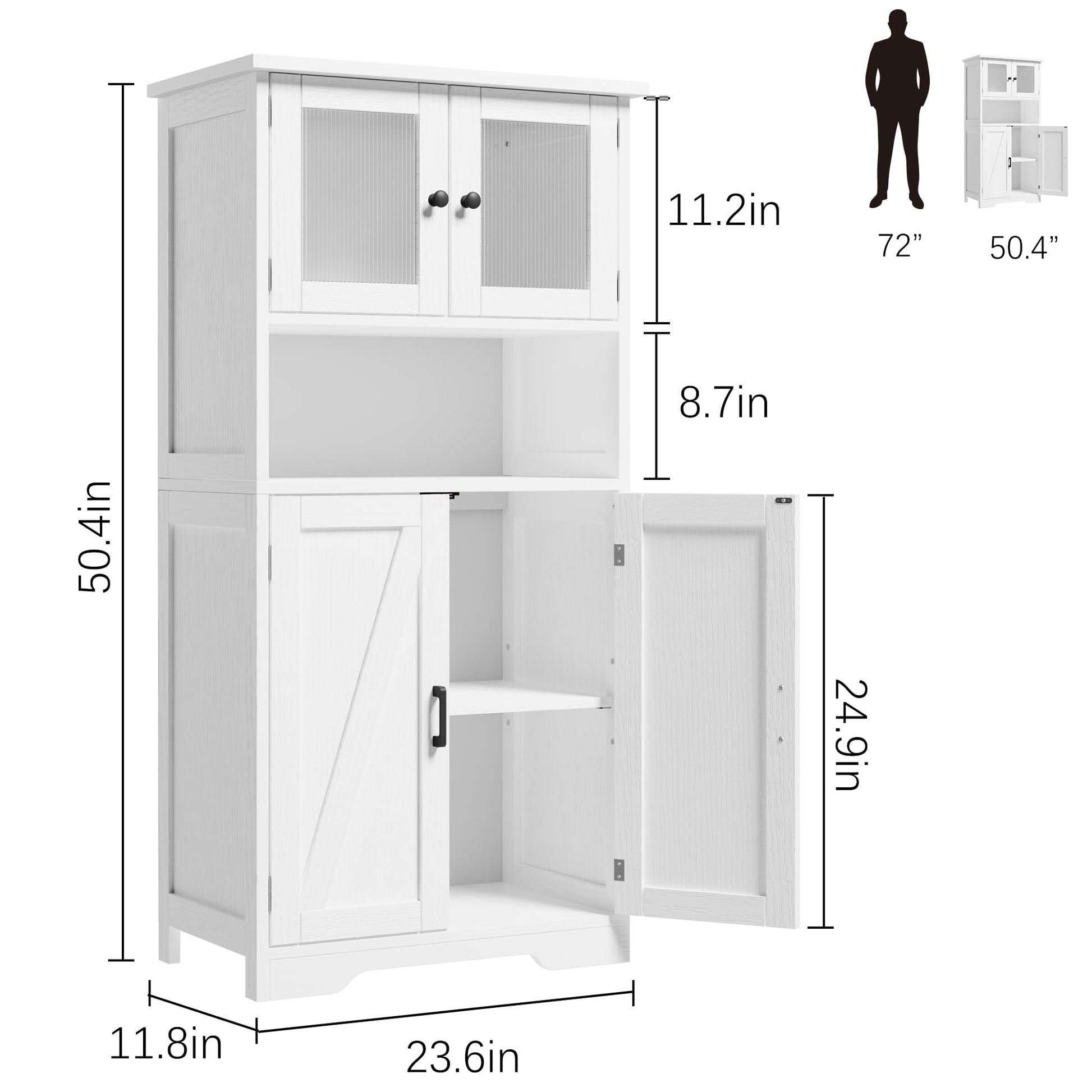 Armoire de salle de bain haute Garvee avec portes vitrées, étagères réglables, MDF, blanche, autoportante, style moderne pour salle de bain et cuisine, 60 cm (L) x 30 cm (P) x 128 cm (H)