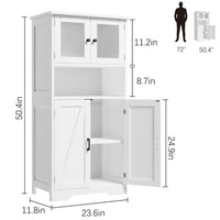 Armoire de salle de bain haute Garvee avec portes vitrées, étagères réglables, MDF, blanche, autoportante, style moderne pour salle de bain et cuisine, 60 cm (L) x 30 cm (P) x 128 cm (H)