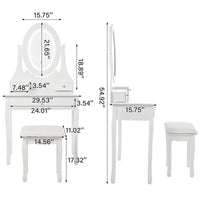 Coiffeuse Garvee avec miroir ovale et éclairage LED, 5 tiroirs, bois, pivotante à 360°, blanche, chambre moderne