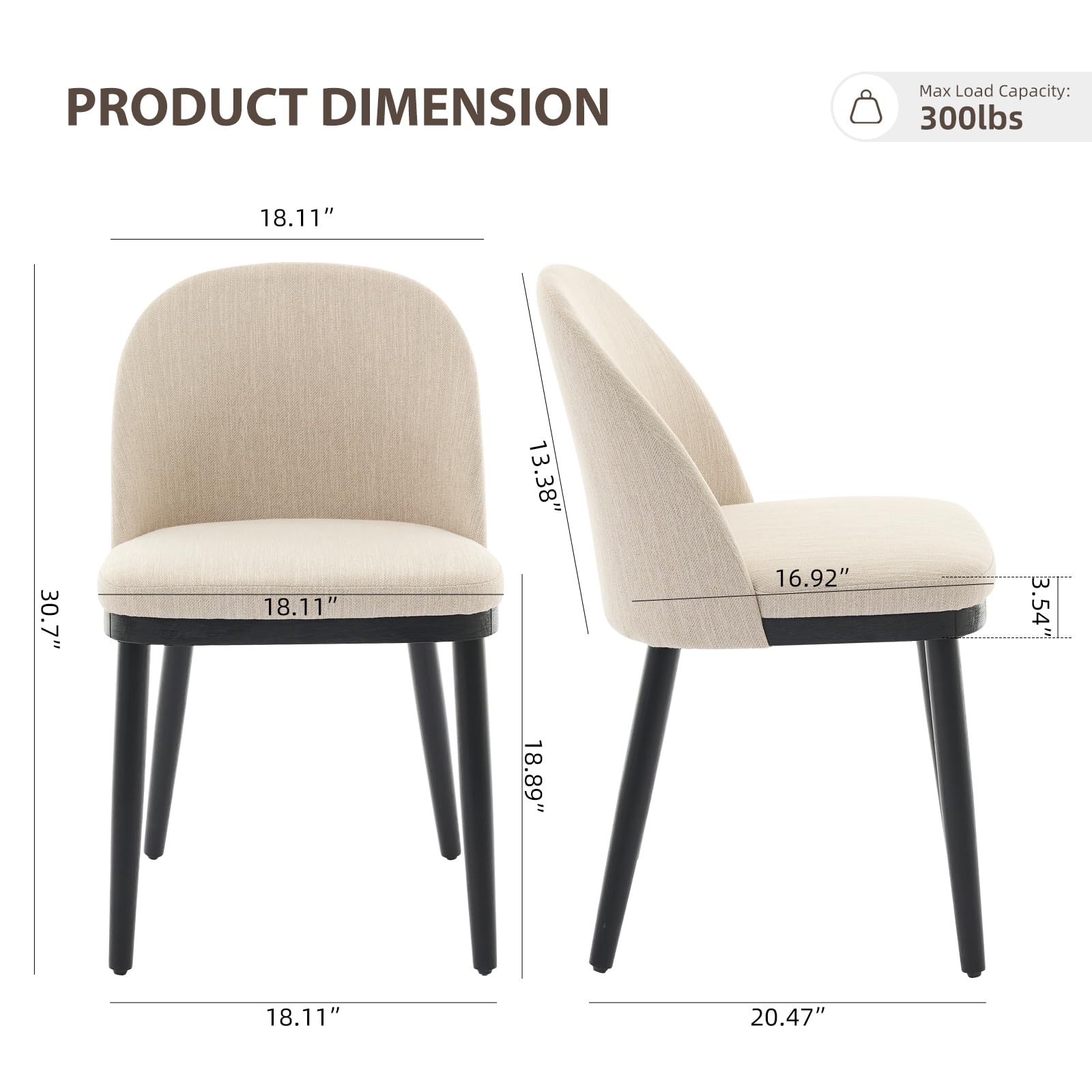 Chaises de salle à manger rembourrées Garvee, lot de 2, beige, style moderne, coussins épais, pieds en bois, dossier ergonomique, pour cuisine et café