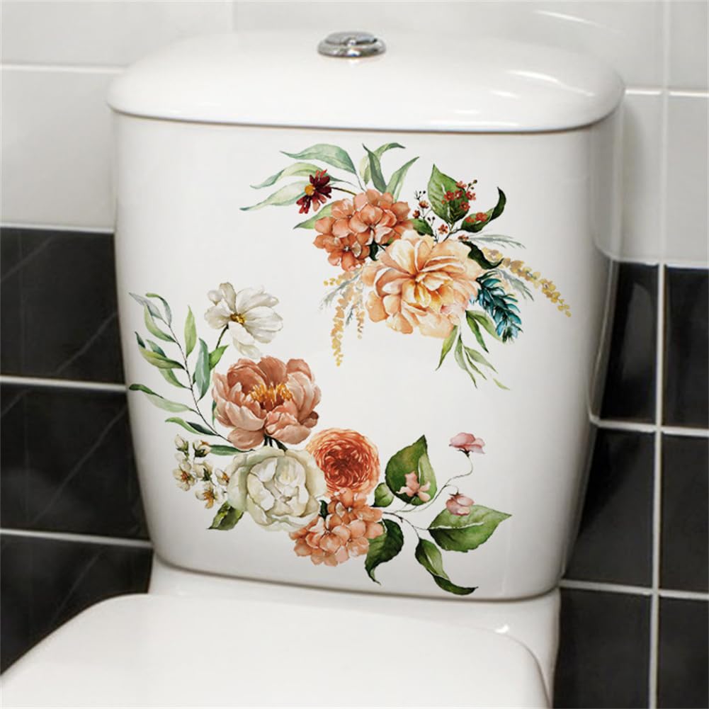 Garvee Sticker mural pour WC , motif floral vert, 20 × 30 cm, auto-adhésif et imperméable, décoration de salle de bain
