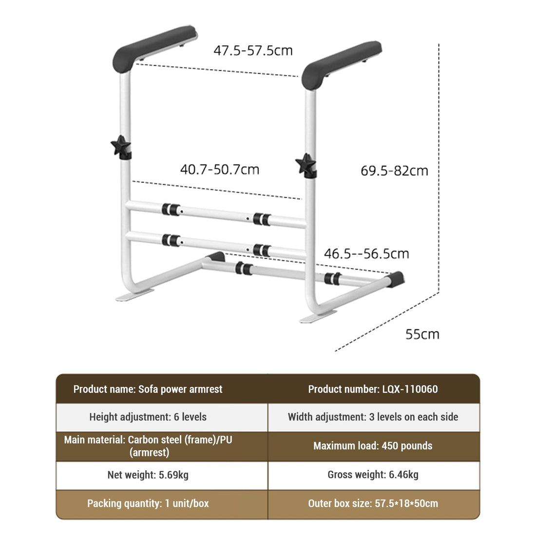 GARVEE Aide au lever pour canapé avec base antidérapante et structure stable en acier carbone, pour personnes à mobilité réduite, blanc