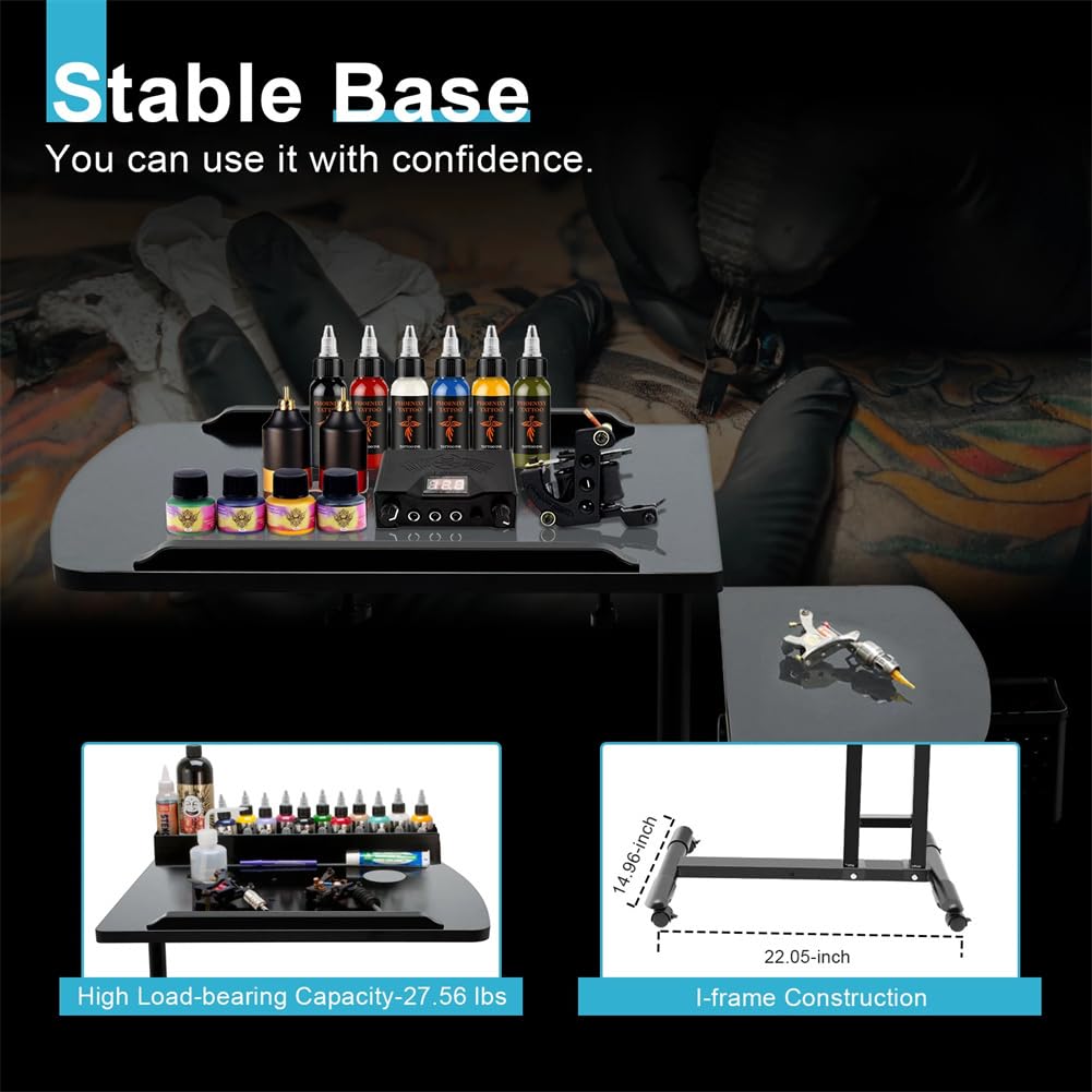 Table de lit mobile Garvee sur roulettes, réglable en hauteur, inclinable, pour ordinateur portable, idéale pour les lits d'hôpital et les lits médicalisés, 60 × 40 × 65-95 cm, noire