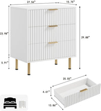 Commode Garvee blanche à 3 tiroirs, MDF moderne cannelé, résistant à l'eau, pour salon, chambre, chambre d'enfant