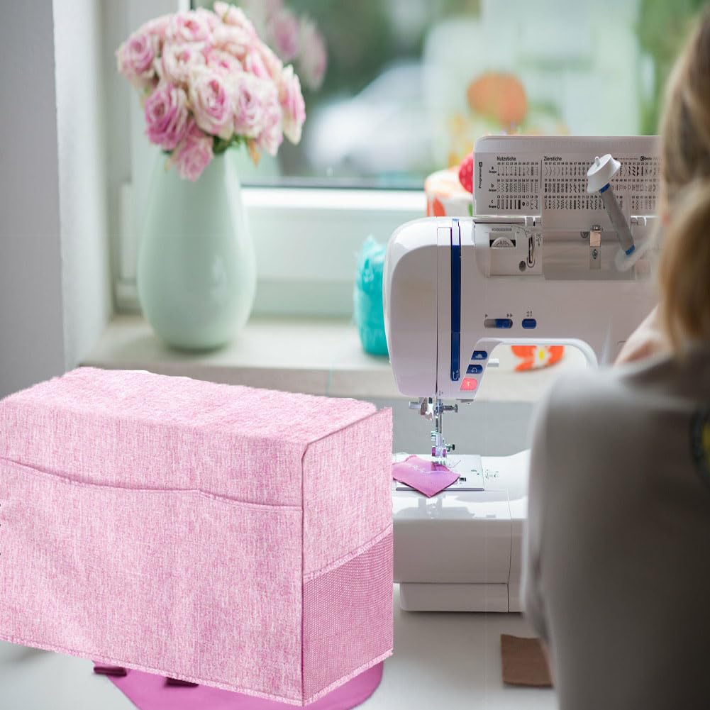 Housse de machine à coudre Garvee, housse anti-poussière universelle avec poches, pliable, en tissu Oxford rose résistant aux rayures, pour atelier de couture.