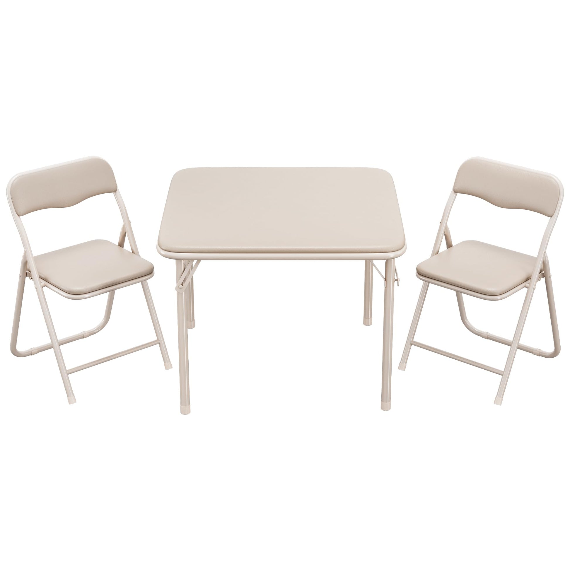 Ensemble table et chaises pliantes Garvee pour enfants avec coussin d'assise en PU, structure robuste en acier, pliable, idéal pour manger, lire et jouer, compact et confortable.