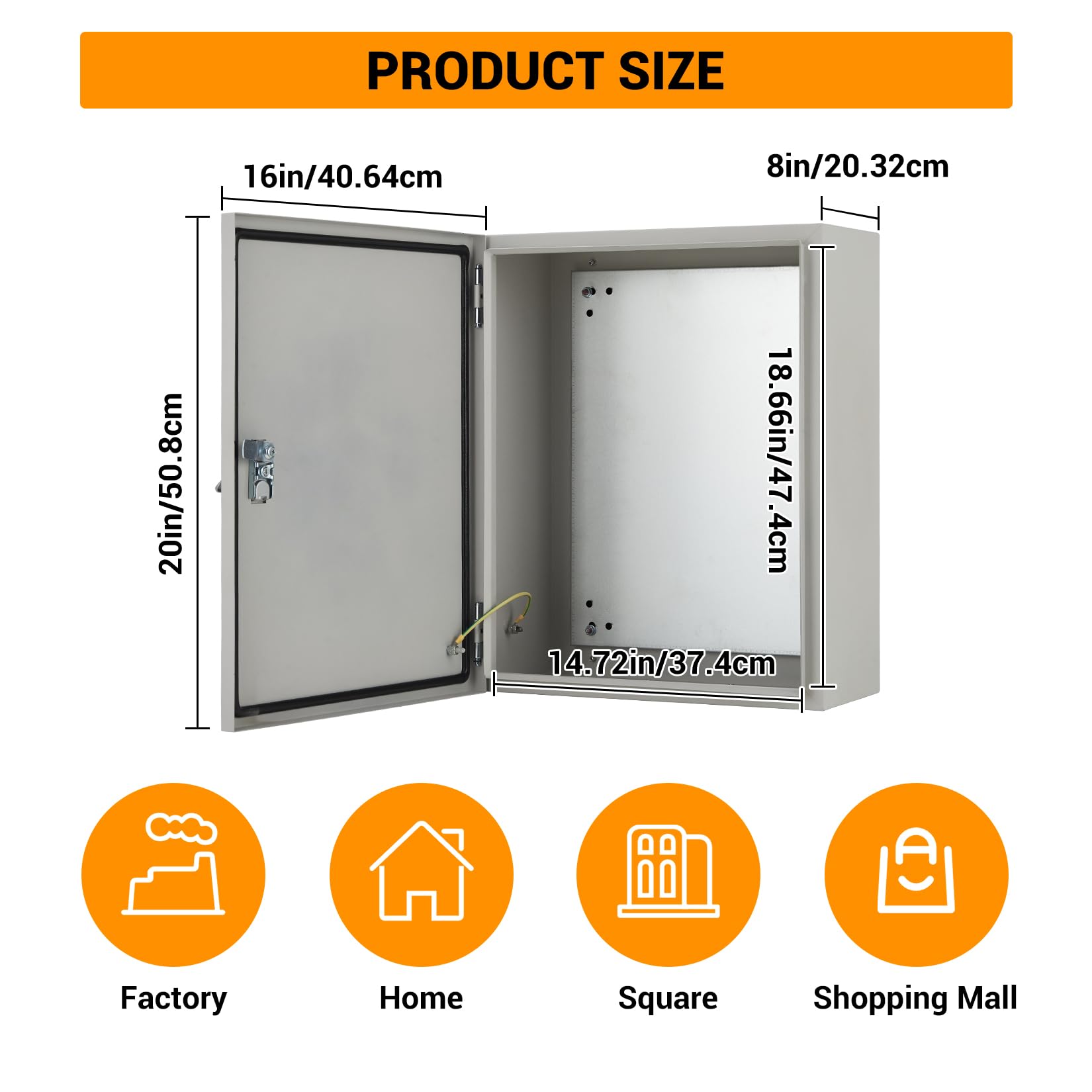 Boîtier électrique extérieur Garvee 20" x 16" x 8" NEMA 4X, boîtier en acier étanche IP67 à l'eau et à la poussière, verrouillable pour une utilisation intérieure et extérieure
