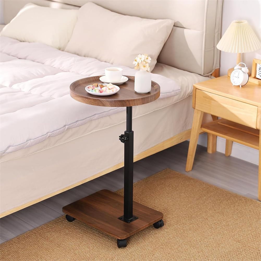 Garvee Table d'appoint en forme de C, réglable en hauteur, pivotante à 360°, table basse mobile pour salon/chambre, 101, 6 × 76, 2 × 114, 3 cm-80 cm, marron