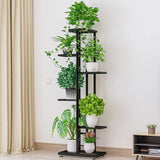Support à plantes en métal Garvee, 6 niveaux, pour 7 pots, robuste et léger, gris argenté foncé, pour une utilisation intérieure et extérieure : balcon, salon, jardin - Noir
