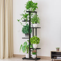Support à plantes en métal Garvee, 6 niveaux, pour 7 pots, robuste et léger, gris argenté foncé, pour une utilisation intérieure et extérieure : balcon, salon, jardin
