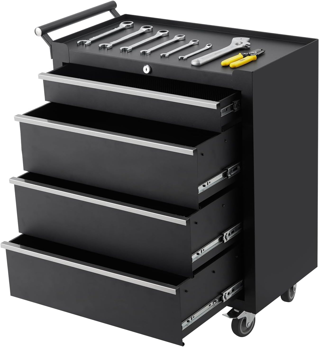Garvee chariot à outils 6 tiroirs en acier noir, 64 × 62 × 33 cm, avec roulettes et serrure