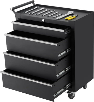 Garvee chariot à outils 6 tiroirs en acier noir, 64 × 62 × 33 cm, avec roulettes et serrure