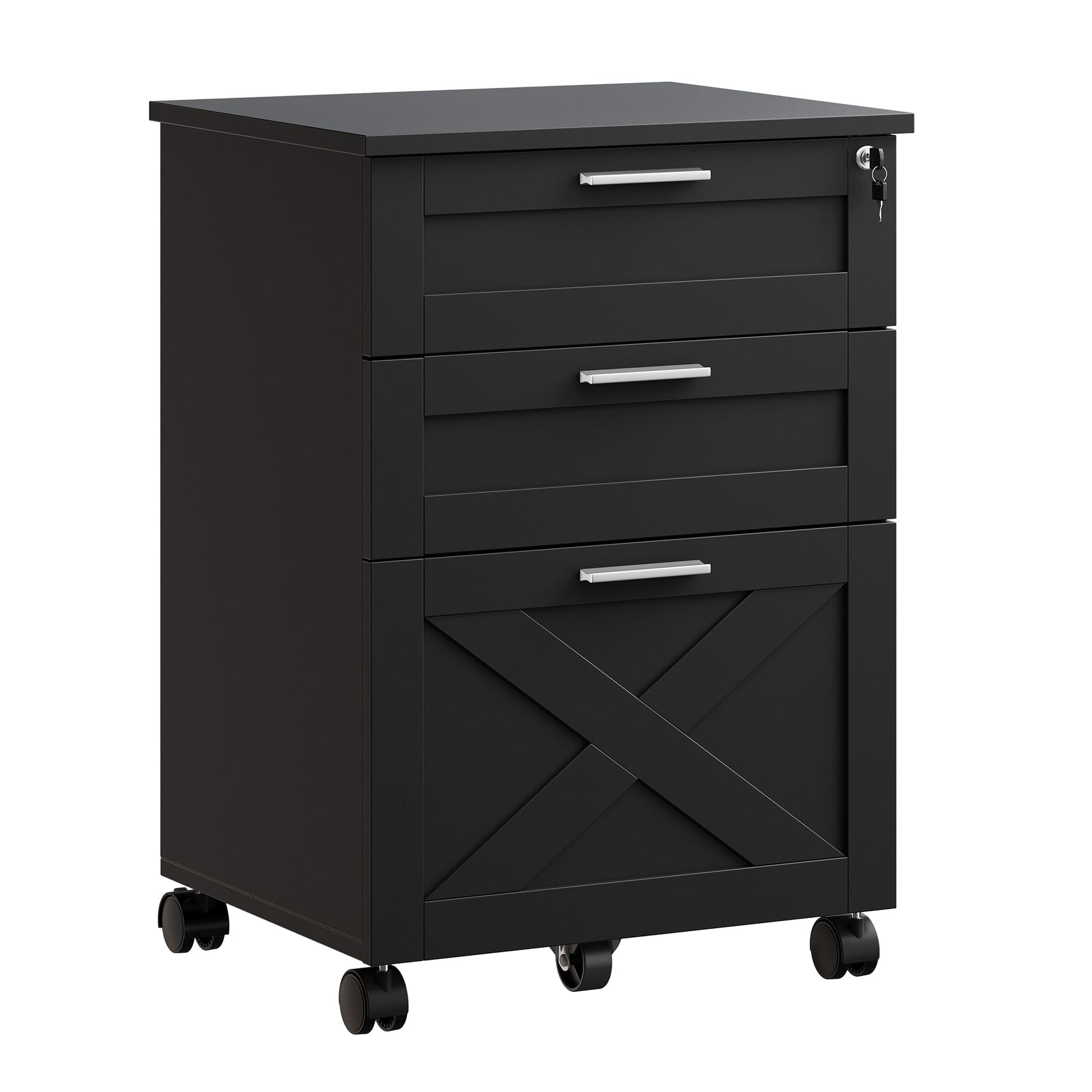 Classeur mobile Garvee à 3 tiroirs avec serrure, format A4/Légal, résistant aux rayures, robuste, en bois, idéal pour le bureau à domicile.