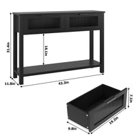 Garvee Console en MDF Noir avec 2 Tiroirs à Façades en Verre, L. 110 × P. 30 × H. 80 cm, Meuble de Rangement pour Salon et Entrée