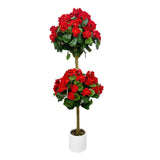 Garvee plante Artificielle Géranium 122 cm En Soie Et Plastique Avec Pot Rond Blanc Pour Décoration Intérieure Et Extérieure - Rouge