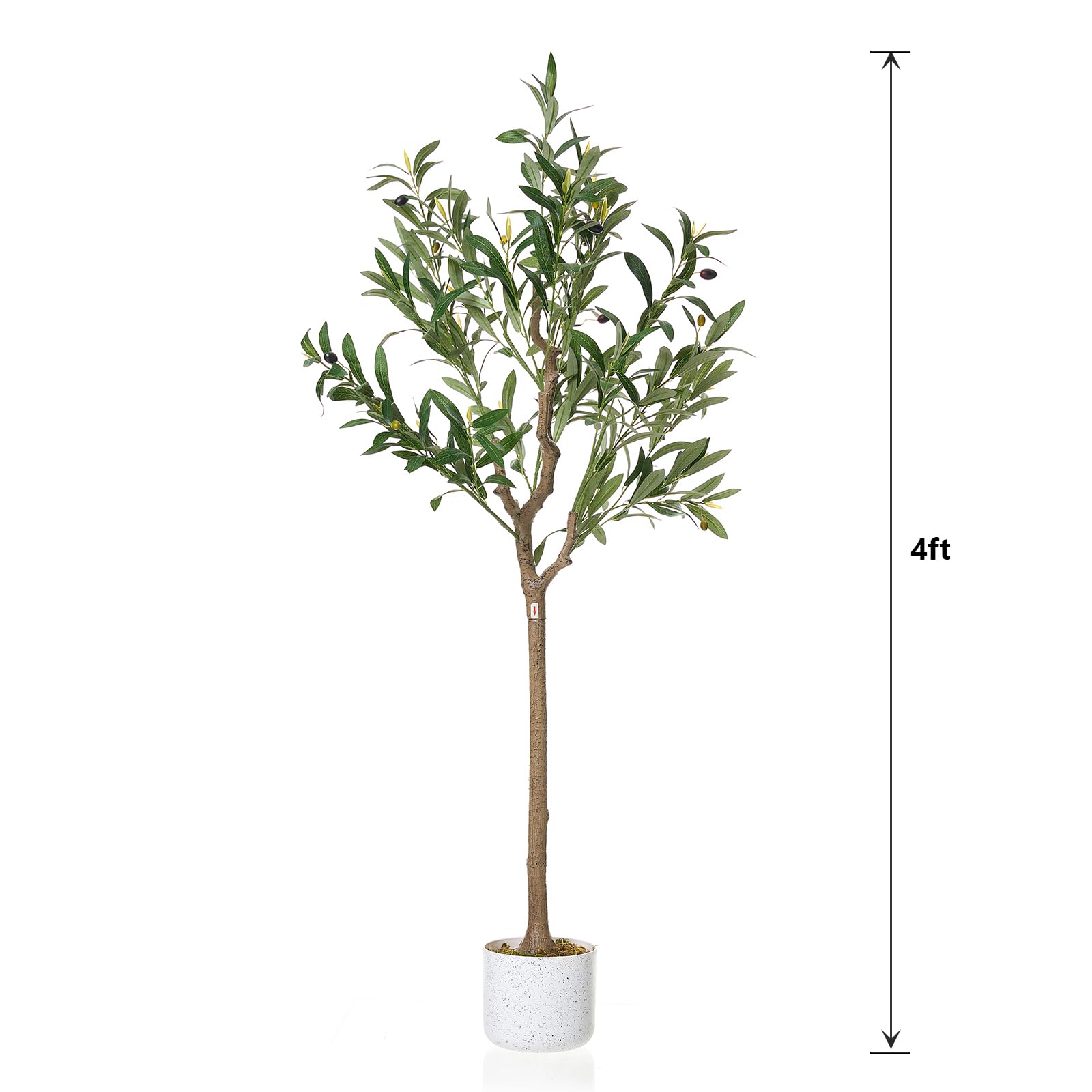 Olivier artificiel Garvee de 1,2 m (3,9 pi) avec 14 fruits, feuilles réalistes, pot en ciment stable, vert, pour la décoration de la maison et du bureau