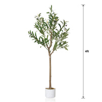 Olivier artificiel Garvee de 1,2 m (3,9 pi) avec 14 fruits, feuilles réalistes, pot en ciment stable, vert, pour la décoration de la maison et du bureau