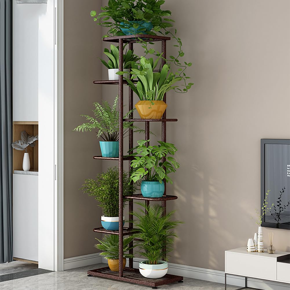 Garvee support à plantes d’angle 7 niveaux en métal avec 8 pots, pieds réglables, intérieur et jardin, noir