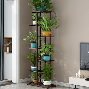 Support à plantes Garvee à 7 niveaux en métal avec 8 pots, support d'angle, pieds réglables, pour intérieur et jardin, compact, noir