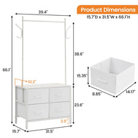 Portant à vêtements Garvee à 4 tiroirs, structure en métal et plateau en bois, pour chambre et couloir, blanc, robuste et polyvalent