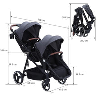 Poussette double Garvee avec châssis en aluminium, légère et pliable – Idéale pour les jumeaux en voyage
