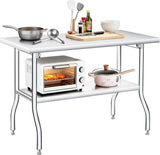 Garvee Table Pliable En Acier Inoxydable 121,9×76,2cm, 2 Niveaux, Capacité 499kg, Stable, Facile À Nettoyer, Pour Cuisine, Atelier, restauration