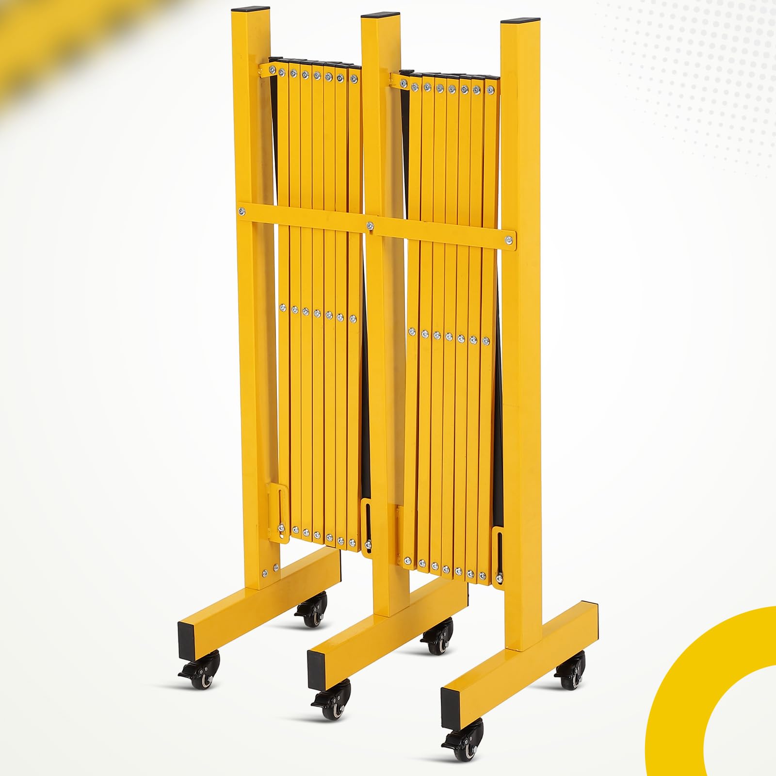 Garvee Barrière de sécurité extensible 488 cm, métal pliable avec roulettes, robuste, pour circulation, jaune et noir