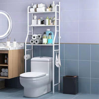 Étagère de salle de bain autoportante à 3 niveaux Garvee en métal avec crochets et porte-papier toilette, blanche, gain de place.