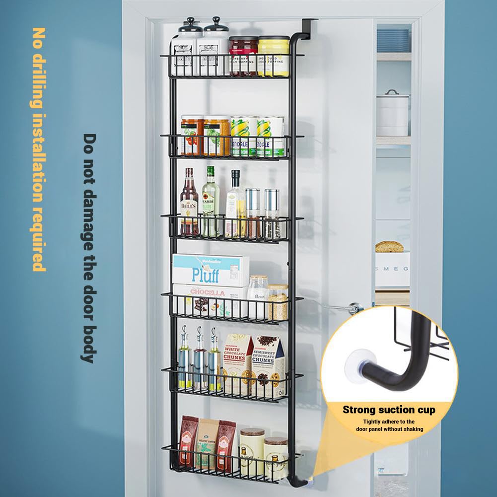 Garvee Organisateur suspendu de porte à 6 paniers, étagère à épices sans perçage, pour cuisine, salle de bain et garde-manger, noir, 39 × 27 × 160 cm