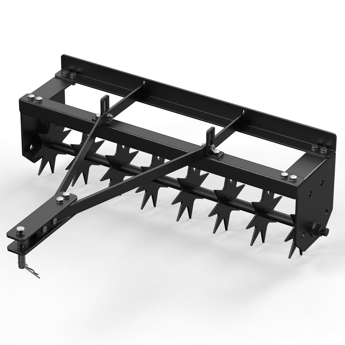 Aérateur à pointes Garvey à tracter, 81 cm (32 pouces), avec dents en acier et profondeur réglable pour pelouses et agriculture, barre de traction extra large, robuste